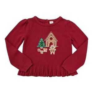 Gymboree Girls Long Sleeve Embroidered Gingerbread Peplum Sweater Holiday Red 6